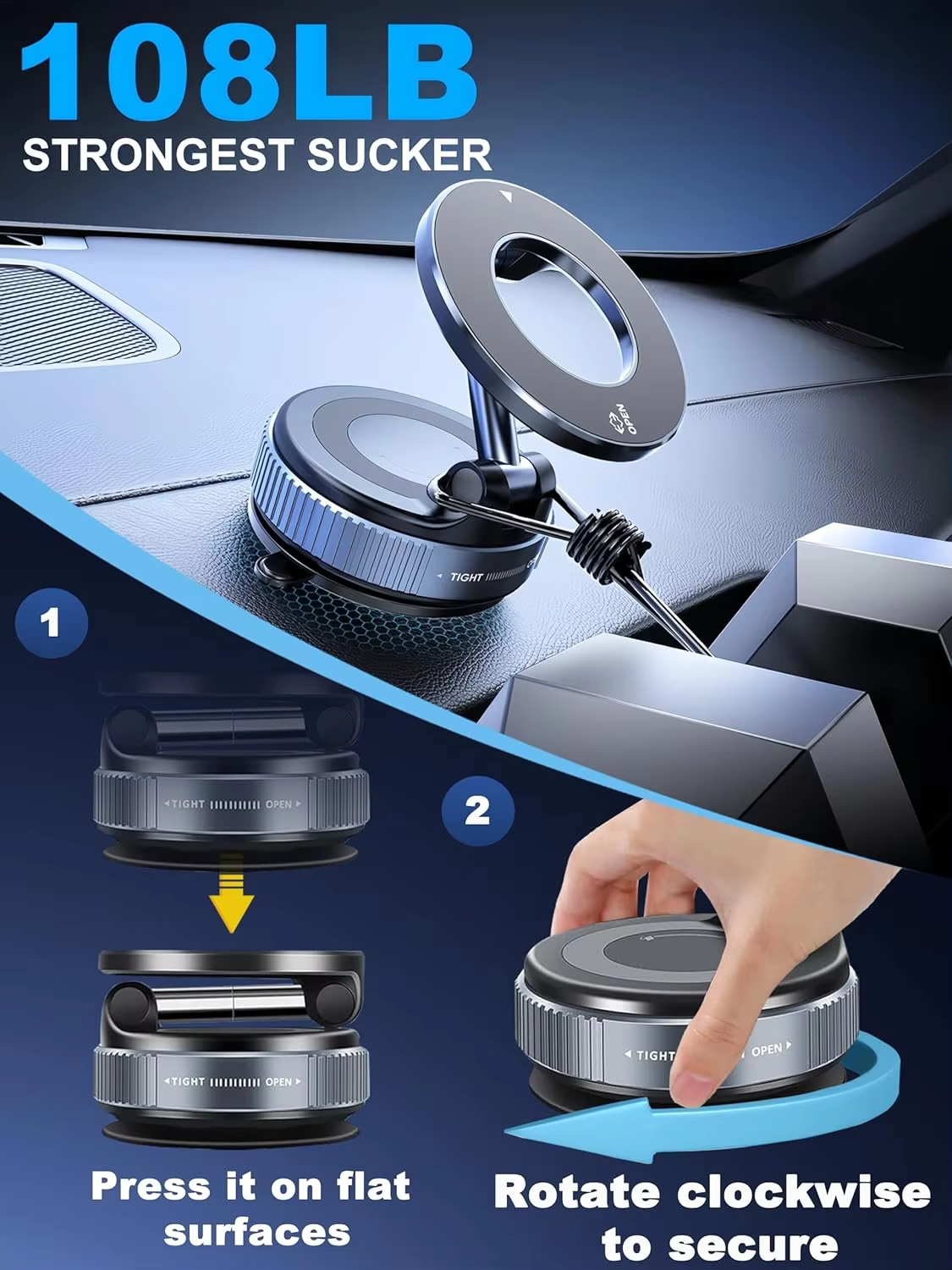 360 Degree Rotating Magnetic Vacuum Suction Car Phone Holder - SZLotzi LZ-T25